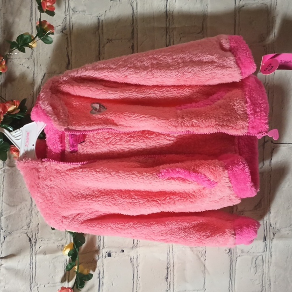 See updated listing Johnson FauxFur Fuzzy Kitten Hooded Jacket two tone Coral - Picture 2 of 9